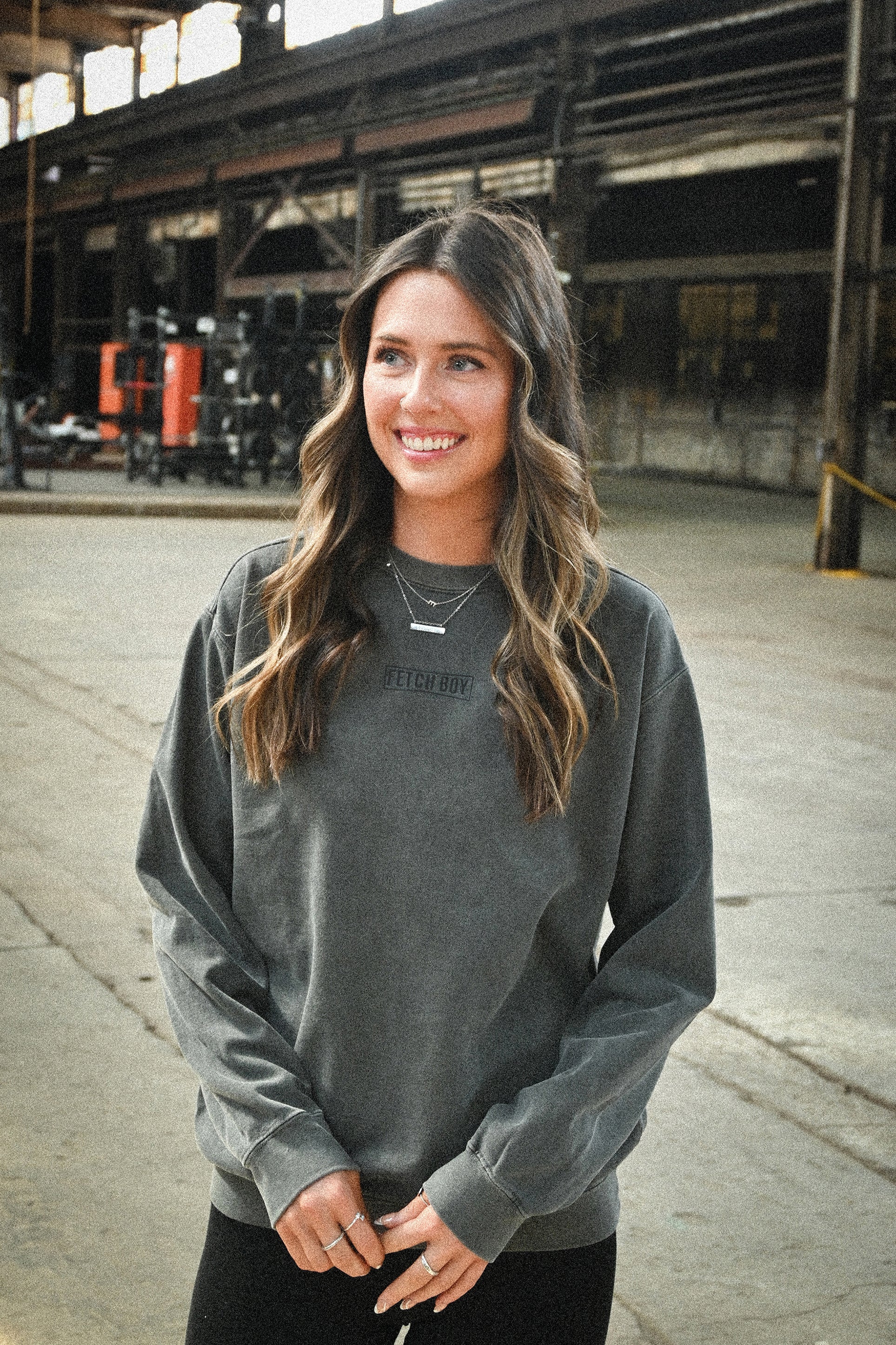 Fetch Boy Unisex Heavyweight Crewneck Sweatshirt in Steel Gray.