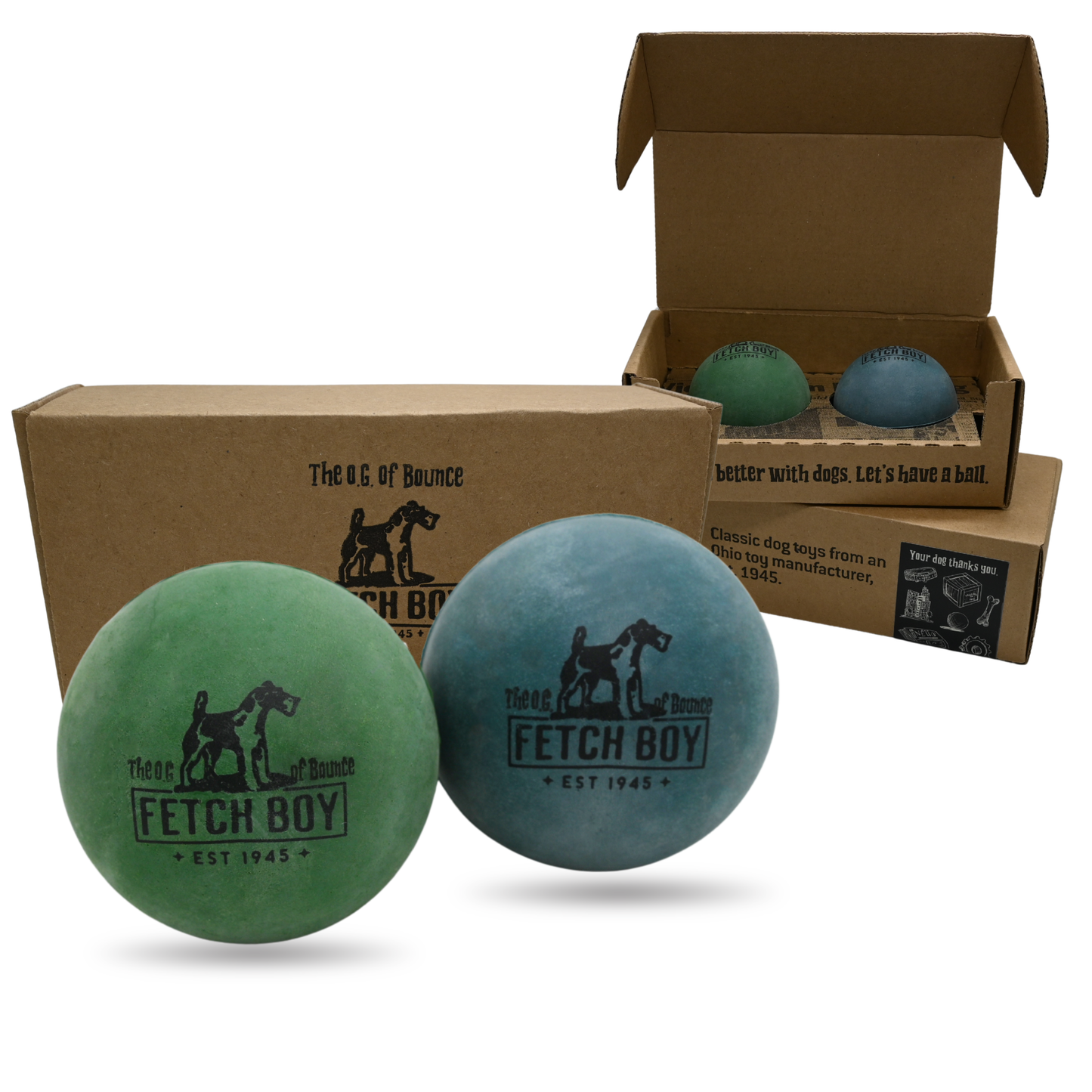 The O.G. Of Bounce Fetch Boy Rubber Dog Toy Ball, Made in USA, 2.5 inches, 2 Pack