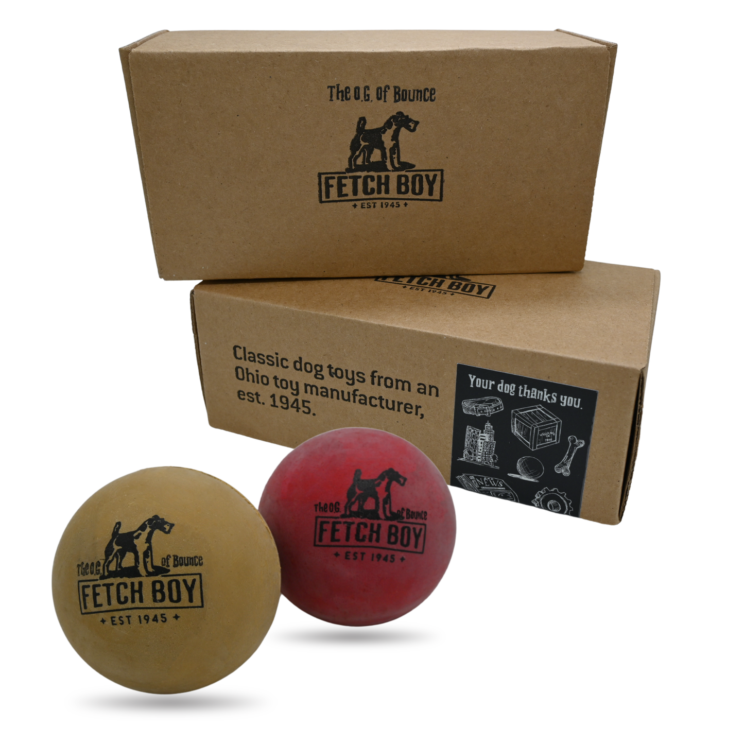 The O.G. Of Bounce Fetch Boy Rubber Dog Toy Ball, Made in USA, 2.5 inches, 2 Pack