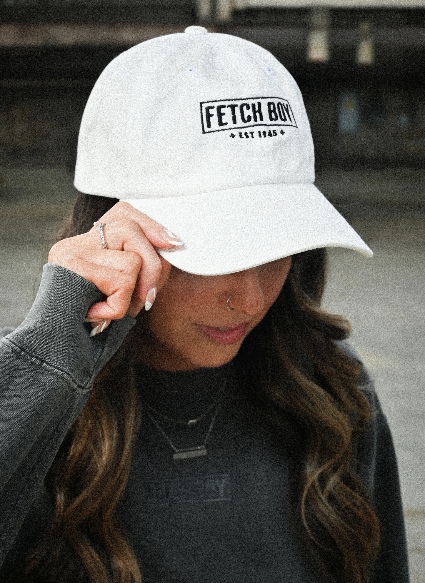 Fetch Boy Classic Baseball Dad Hat in Vintage White.