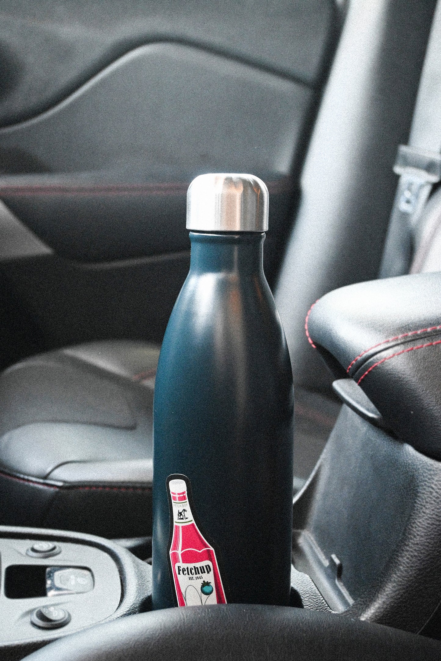 Fetch Boy Fetchup Funny Matte Sticker Ketchup Bottle in Car.