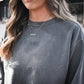 Fetch Boy Unisex Heavyweight Crewneck Sweatshirt in Steel Gray, Up Close.
